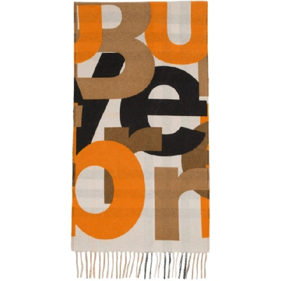 Burberry Oversize Check & Block Print Cashmere Scarf In Walnut