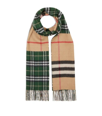 Burberry Contrast Check Scarf In Dark Pine Green