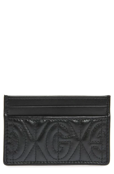 Gucci Gg Rhombus Quilted Leather Card Case In Black