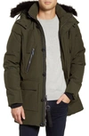 Karl Lagerfeld Faux Fur Trim Down & Feather Quilted Parka In Olive