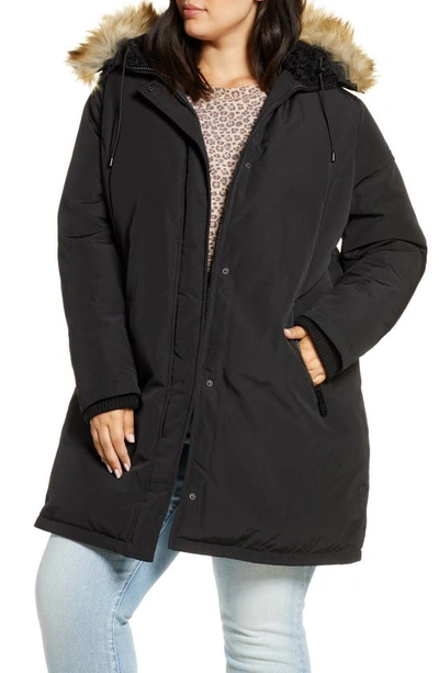 Sam Edelman Faux Fur Trim Short Parka In Black
