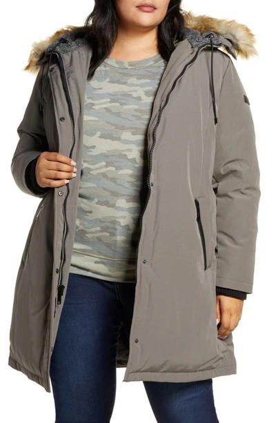 Sam Edelman Faux Fur Trim Short Parka In Lt Grey