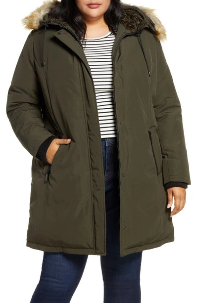 Sam Edelman Faux Fur Trim Short Parka In Loden