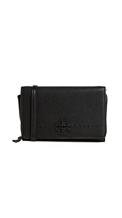 Tory Burch Mcgraw Flat Leather Crossbody Wallet In Black/gold