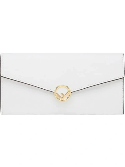 Fendi Logo Flap Leather Continental Wallet In White