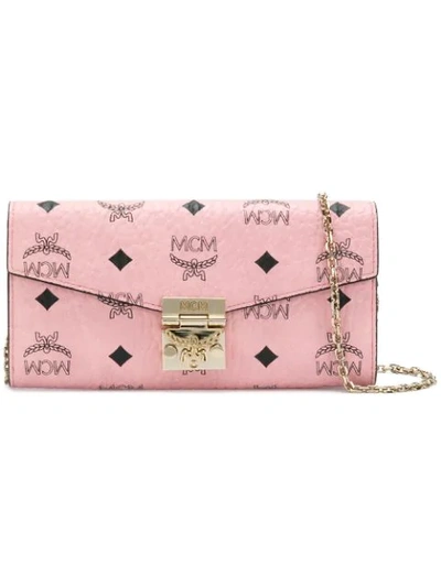 Mcm Large Patricia Visetos Canvas Wallet On A Chain In Pink