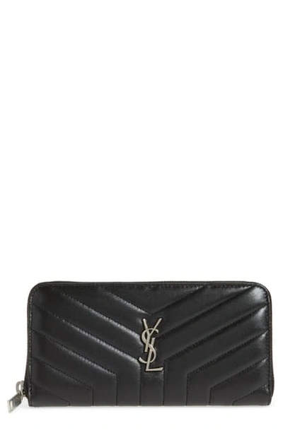Saint Laurent Loulou Matelasse Leather Zip-around Wallet In Noir