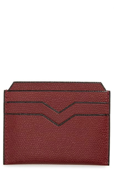 Valextra Leather Card Case In Marasca