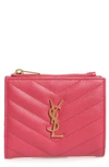 Saint Laurent Monogram Leather Card Case In Shocking Pink