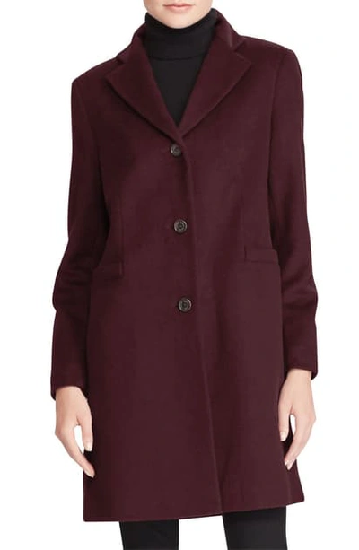 Ralph Lauren Wool Blend Reefer Coat In Burgundy