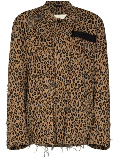 R13 Shredded Oversize Leopard Print Jacket In Brown