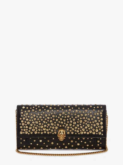 Alexander Mcqueen Studded Leather Wallet On A Chain In Black