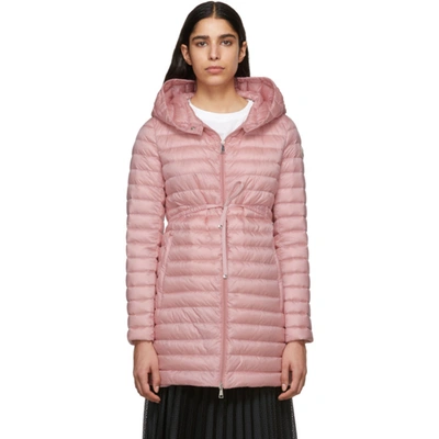 Moncler Barbel Tie Waist Hooded Lightweight Down Coat In Pink