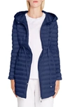 Moncler Barbel Tie Waist Hooded Lightweight Down Coat In Navy