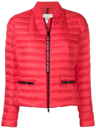 Moncler Blenca Lightweight Down Biker Jacket In Bright Red