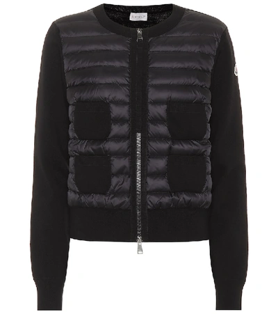Moncler Alla Coreana Lightweight Down Front Wool Cardigan In Black