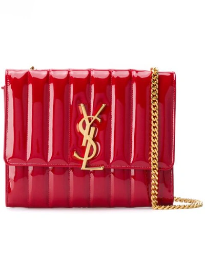 Saint Laurent Vicky Patent Leather Wallet On A Chain - Red