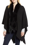 La Fiorentina Wool Blend Wrap With Genuine Fox Fur Trim In Black