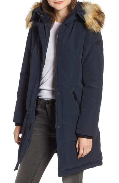 Sam Edelman Faux Fur Trim Down Parka In Navy
