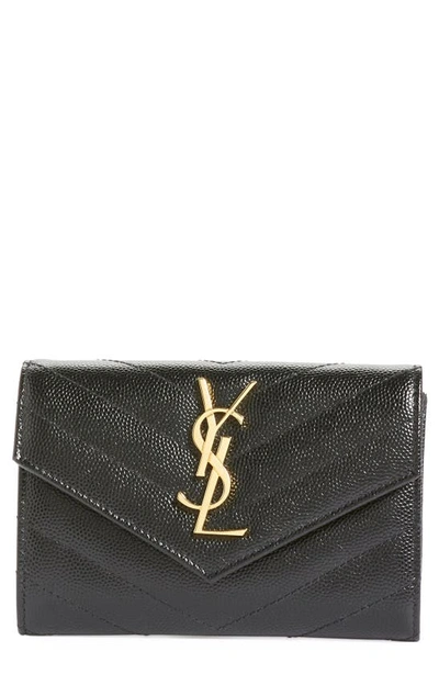 Saint Laurent Ysl Small Grain De Poudre Envelope Wallet In Noir