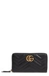 Gucci Gg Marmont Matelasse Leather Zip-around Wallet In Nero