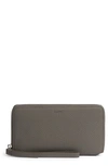 Allsaints Fetch Leather Phone Wristlet In Storm Gray/silver