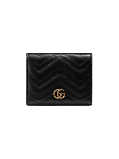 Gucci Gg Marmont Quilted Leather Flap Card Case In Black