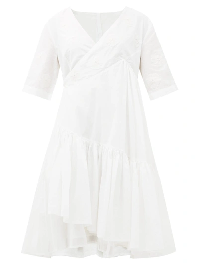 Merlette Aronia Floral Cotton & Silk Wrap Dress In White