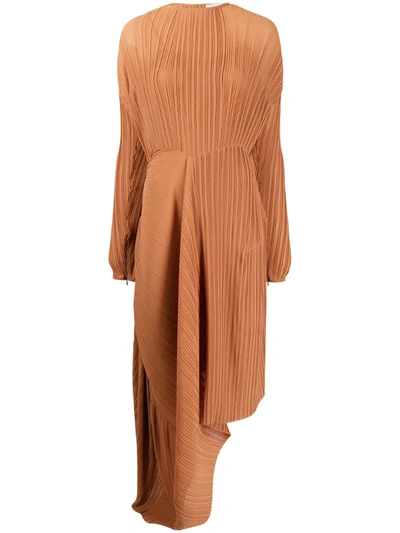 Preen By Thornton Bregazzi Glenda Asymmetric Plissé-georgette Midi Dress In Orange