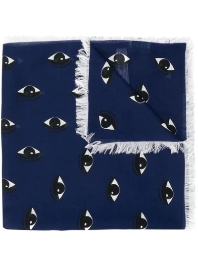 Kenzo Multi Eyes Square Modal & Silk Scarf In Midnight Blue