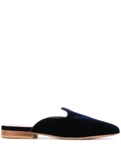 Le Monde Beryl Venetian Backless Velvet Slipper Shoes In Midnight Blue