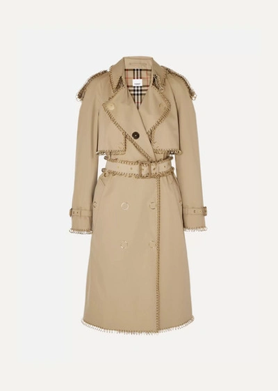 Burberry Pierced Double Breasted Cotton Trench Coat In Beige