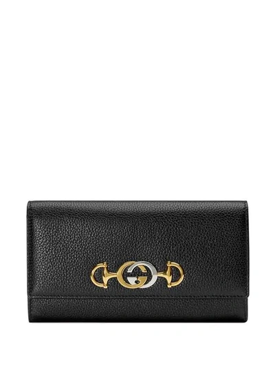 Gucci Zumi Grainy Leather Continental Wallet In Black