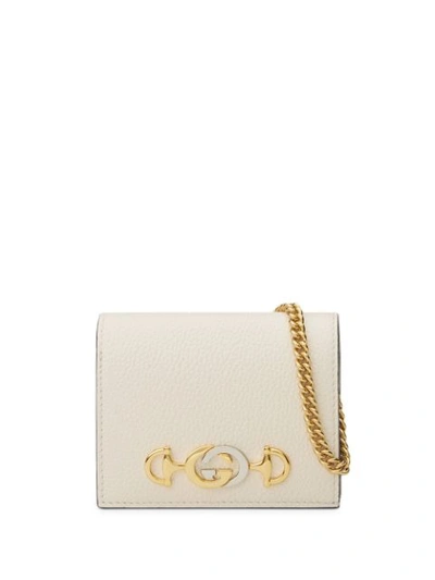 Gucci Zumi Grainy Leather Card Case Wallet In White