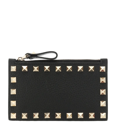 Valentino Garavani Rockstud Leather Card Holder In Black