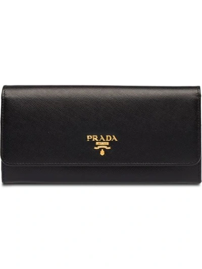 Prada Women's Leather Continental Wallet In Black