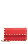 Valentino Garavani Rockstud Leather Wallet On A Chain In Red