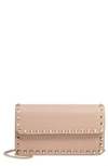 Valentino Garavani Rockstud Leather Wallet On A Chain In Poudre