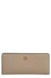 Tory Burch Robinson Slim Leather Wallet In Gray