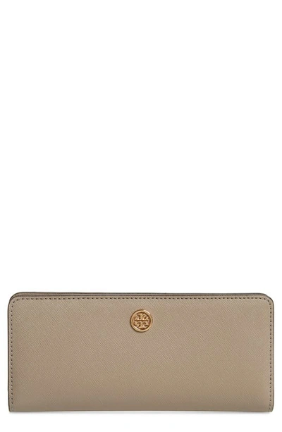 Tory Burch Robinson Slim Leather Wallet In Gray