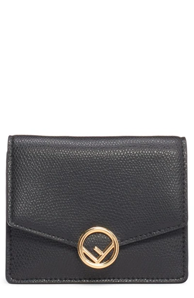 Fendi Leather Wallet On A Chain In Nero/ Oro Soft