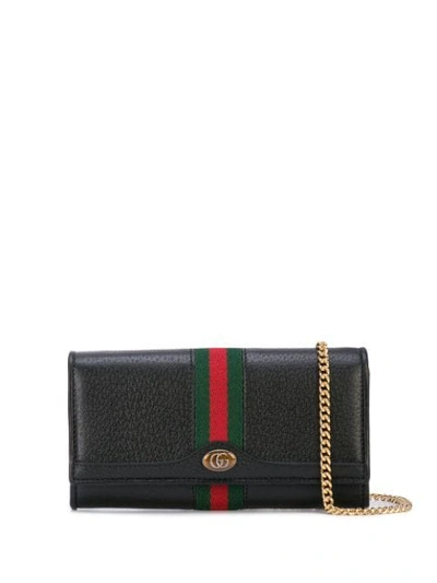 Gucci Ophidia Leather Continental Wallet On Chain In Black