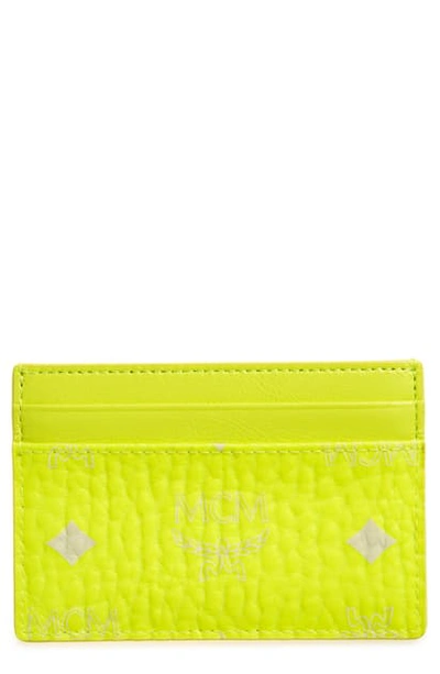 Mcm Visetos Mini Neon Card Case In Neon Yellow