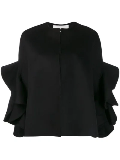 Valentino Ruffled Wool & Cashmere Cape In Black