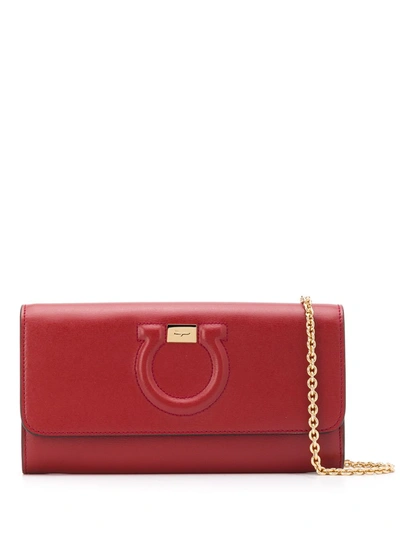 Ferragamo City Quilted Gancio Leather Wallet On A Chain In Red