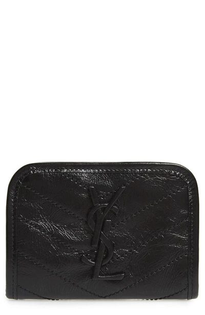 Saint Laurent Niki Quilted Leather Wallet In Noir