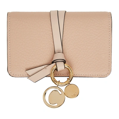 Chloé Alphabet Leather Foldover Card Case In Blush Nude