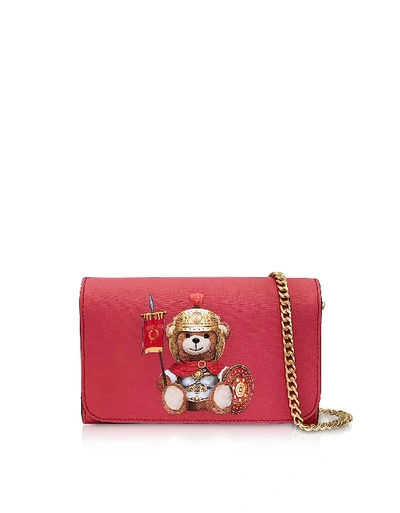 Moschino Gladiator Teddy Leather Wallet On A Chain - Red