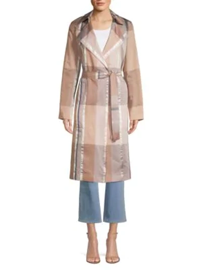 Lafayette 148 Evangelina Pavilion Plaid Trench Coat In Amaretto