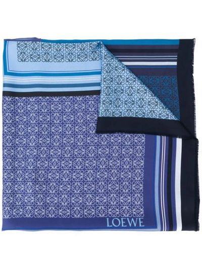 Loewe Patchwork Print Silk Square Scarf In Blue